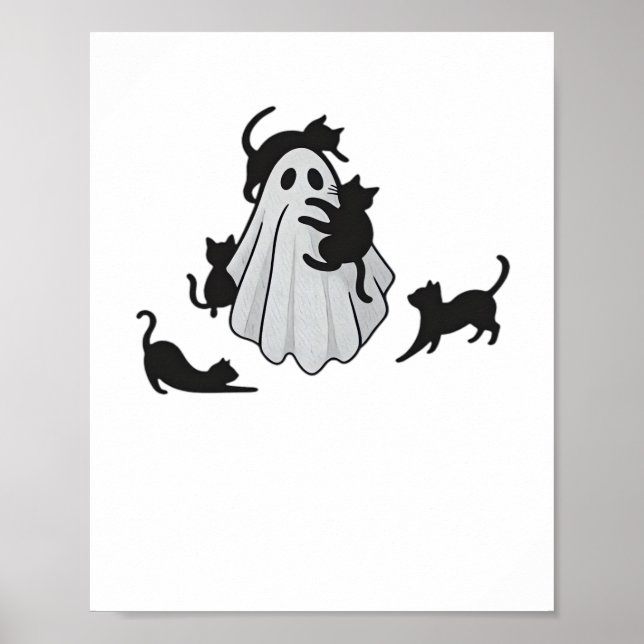 Póster Camiseta Clásica Camiseta Clásica de Ghost y Gatos (Frente)