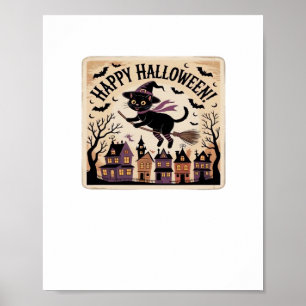 Póster Camiseta clásica de bruja de gato negro de Hallowe