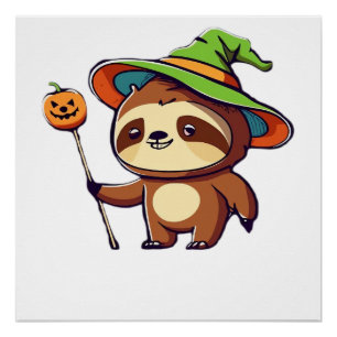 Póster Camiseta clásica de perezosa bruja kawaii
