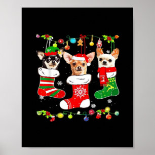 Póster Camiseta clásica de perro de Navidad luces Chihuah