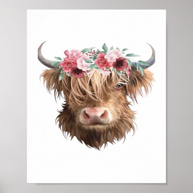 Póster Camiseta clásica de pintura de vaca Highland (Frente)