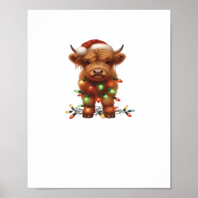 Póster Camiseta clásica de vaca Highland para navidades (Frente)