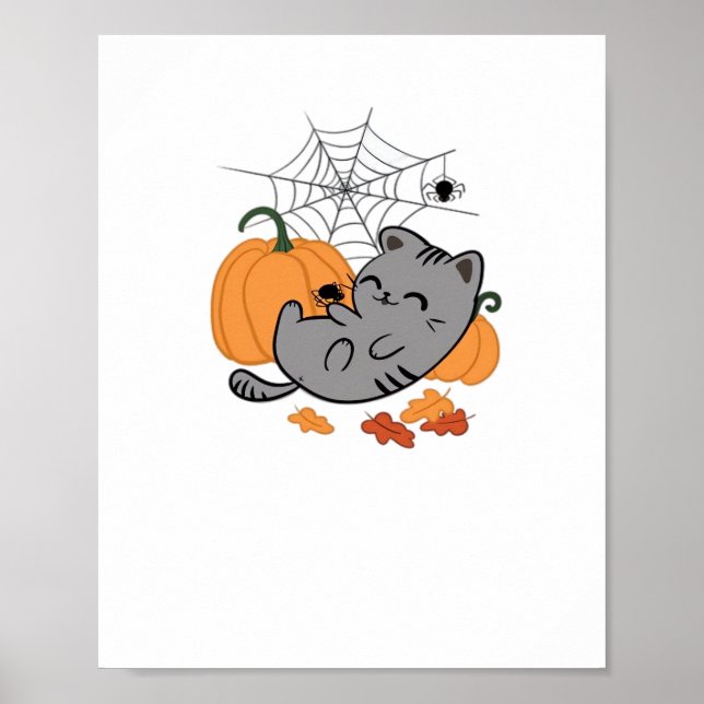 Póster Camiseta clásica Halloween Kitty and Spiders (Frente)