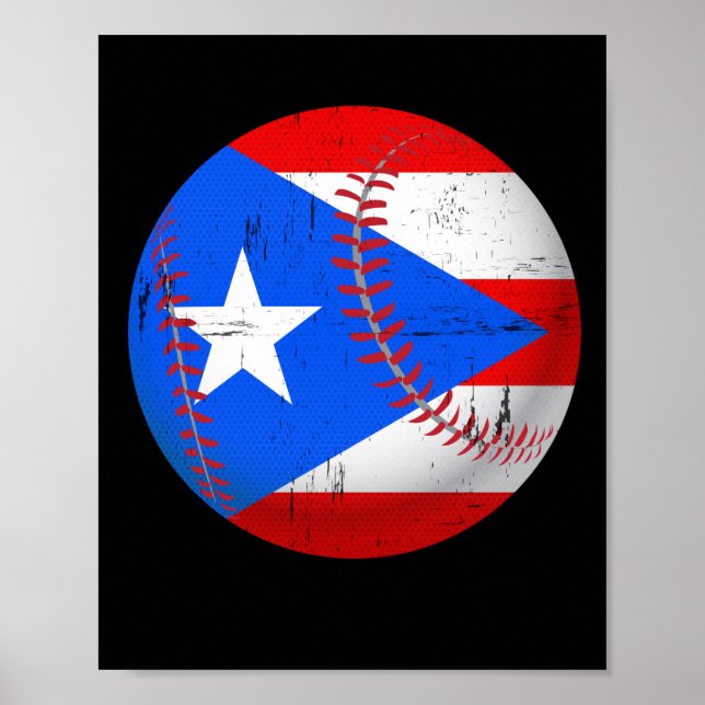 Póster Camiseta con bandera de béisbol de Puerto Rico (Frente)