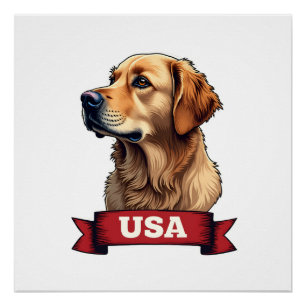 Póster Camiseta con grabado de Golden Retriever Vintage U