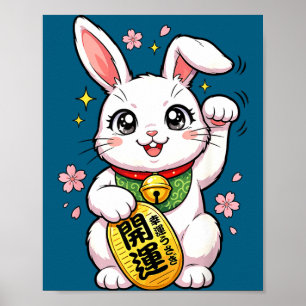 Póster Camiseta Conejo Afortunado Japonés Maneki Neko