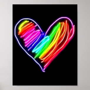 Póster Camiseta Corazón Arcoíris Neon Orgullo Amor LGBQT