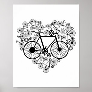 Póster Camiseta Corazones Bicicletas Lindo Amante De Cicl