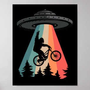 Póster Camiseta de Abducción Alienígena Ovni Bicicleta de