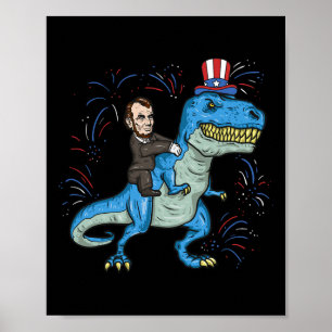 Póster Camiseta de Abe Lincoln montando un dinosaurio T-r