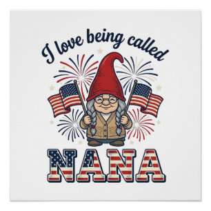 Póster Camiseta de abuela Nana Gnome patriota vintage Des