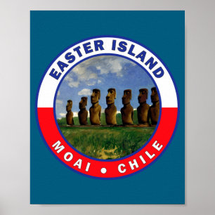 Póster camiseta de acuarela de la isla de Pascua Chile 