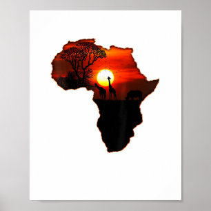 Póster Camiseta de África Mapa de África Tee Atardecer su