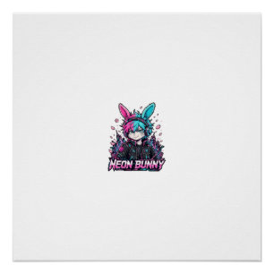 Póster Camiseta de Anime Cyberpunk Neon Bunny — Anime