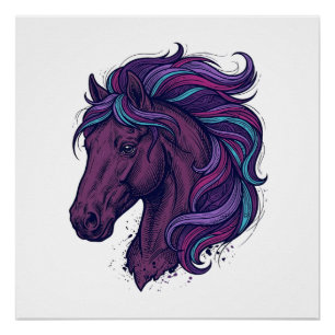 Póster Camiseta de arte de cabeza de caballo colorida gra
