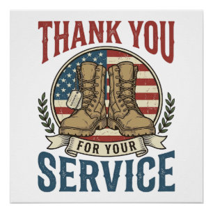 Póster Camiseta de Botas Militares de Gracias por su Serv