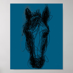 Póster Camiseta de caballo con cara de garabato minimalis