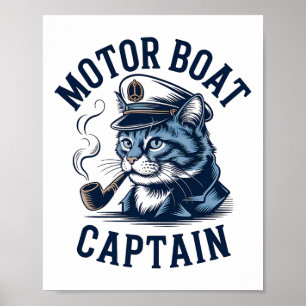Póster Camiseta de Capitán de Barco a Motor Gato Divertid