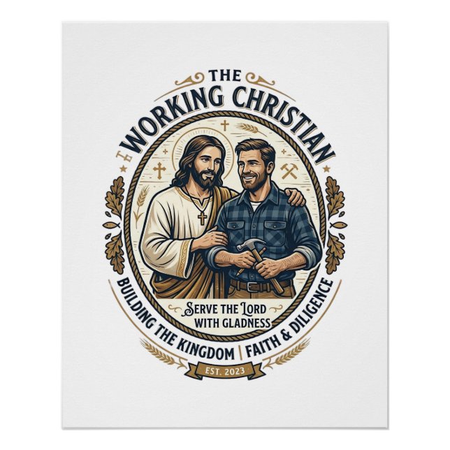Póster Camiseta de Construcción Jesús Gráficos Cristianos (Anverso)