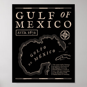 Póster Camiseta de cuello en V Mapa Histórico del Golfo d