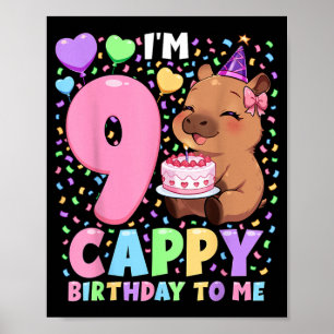 Póster Camiseta de cumpleaños de carpincho 9 Chica Kawaii