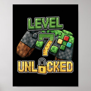 Póster Camiseta de Cumpleaños Nivel 7 Desbloqueado 7º Cum