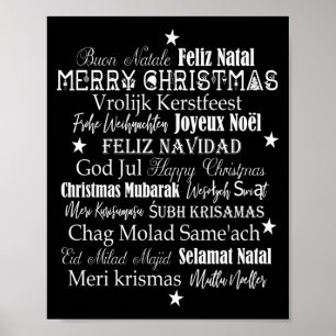 Póster Camiseta de diferentes idiomas de Feliz Navidad