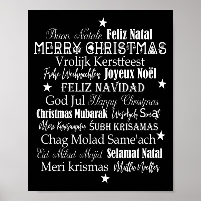 Póster Camiseta de diferentes idiomas de Feliz Navidad  (Frente)