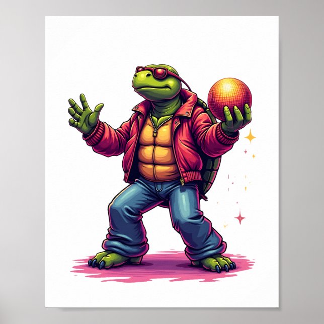 Póster Camiseta de Disco de Tortuga Estética (Frente)