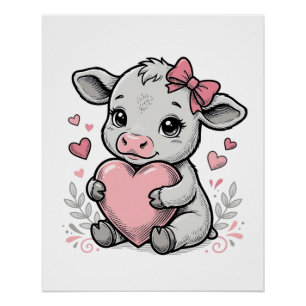 Póster Camiseta de diseño de grabado vintage corazón de t
