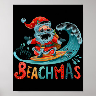 Póster Camiseta de diseño retro de Santa surfista de Feli