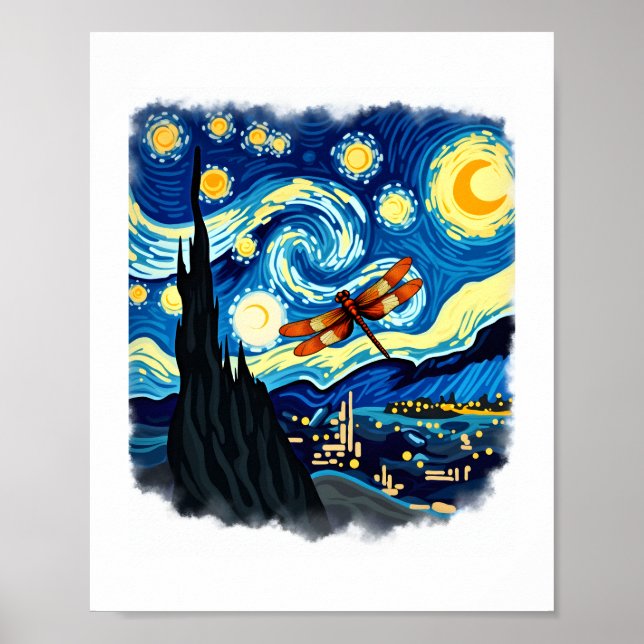 Póster Camiseta de Dragonfly artística Van Gogh Starry Ni (Frente)