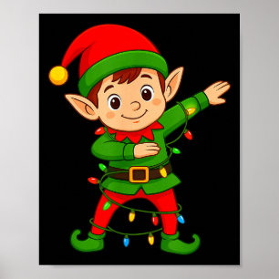 Póster Camiseta de elfo haciendo dabbing Disfraz Navidad 