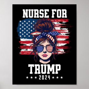 Póster Camiseta de enfermera Trump 2025 Moño Desordenado