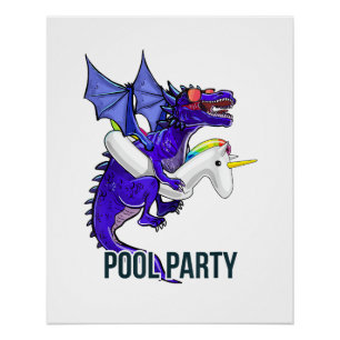 Póster Camiseta de flotador de dragón unicornio de fiesta