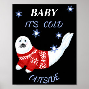 Póster Camiseta de foca de invierno afuera bebé lindo est