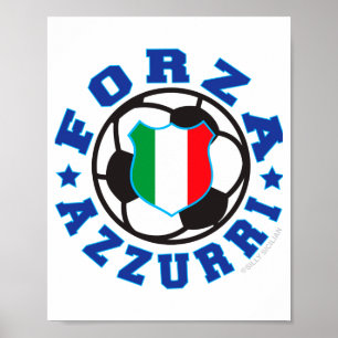 Póster Camiseta de fútbol italiano para niños Forza Azzur
