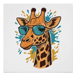 Póster Camiseta de Gafas de Sol de Jirafa Genial Grabada