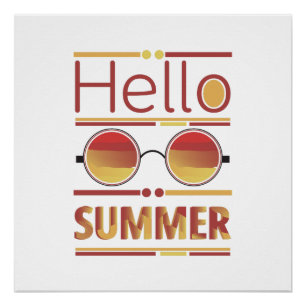 Póster Camiseta de Gafas de Sol Puesta de Sol Retro Hola