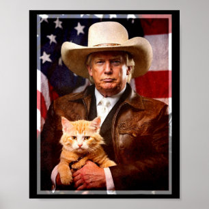 Póster Camiseta de gato de Donald Trump Cowboy divertido