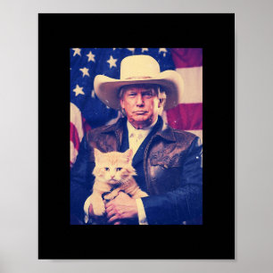 Póster Camiseta de gato de Trump divertida vaquero Donald