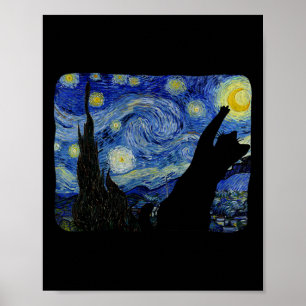 Póster Camiseta de gato estrellada Van Gogh Cat Lover Cat