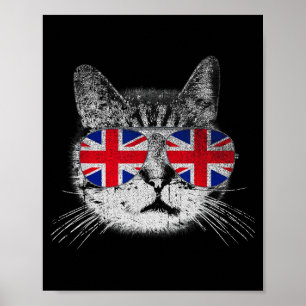 Póster Camiseta de gato Union Jack bandera país retro Ing
