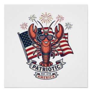 Póster Camiseta de grabado vintage bandera de langosta pa