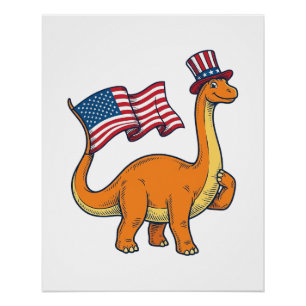 Póster Camiseta de grabado vintage de bandera de dinosaur