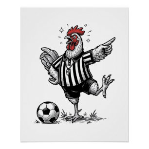 Póster Camiseta de grabado vintage de fútbol de pollo div