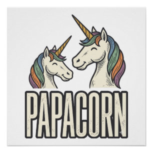 Póster Camiseta de grabado vintage de Papacorn Unicorn Da