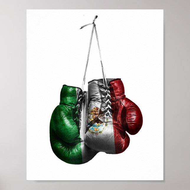 Póster Camiseta de guantes de boxeo - Bandera de México d (Frente)