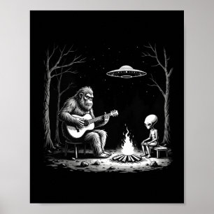 Póster Camiseta de guitarra Bigfoot Campamento Ovni Alien
