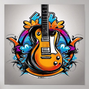 Póster Camiseta de guitarra psicodélica